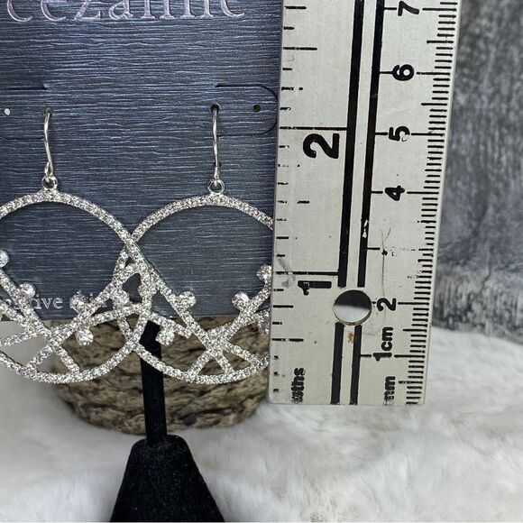 Cezanne Rhinestone Abstract Drop Dangle Fashion Earrings Silver Tone - Picture 6 of 6